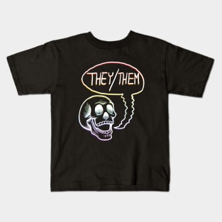 LGBTQIA+ Rainbow Pride Flag They Them Pronouns Skull Kids T-Shirt